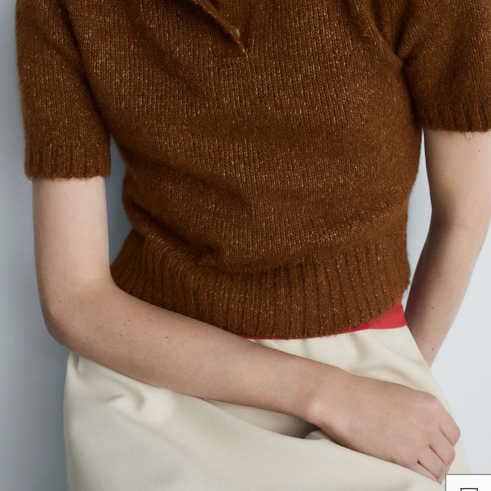 MNG Mango brown knit short sleeve polo sweater - Picture 2 of 8